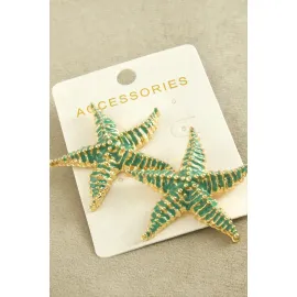 Deniz Yıldızı Mineli Zr Model Küpe-Turkuaz