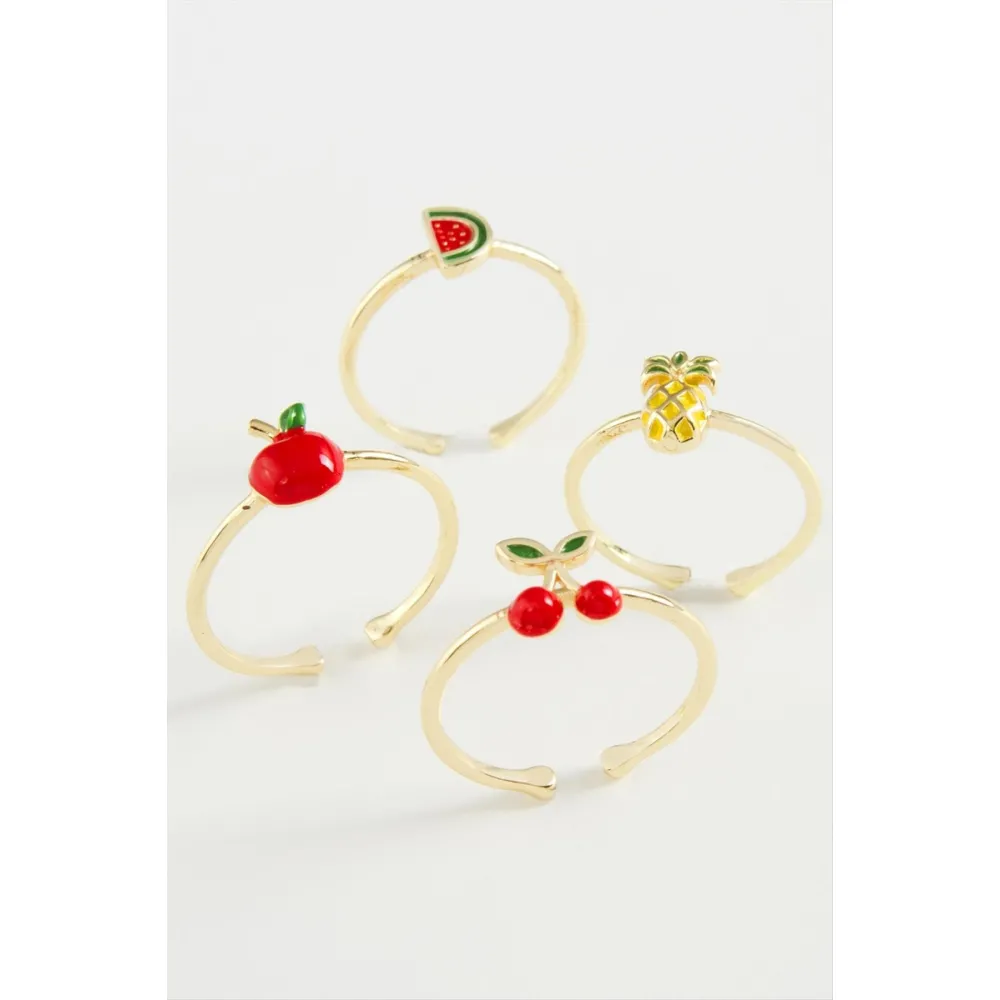 Meyveli Karışık Lüks Eklem Yüzük 1 Adet-Kırmızı
