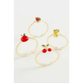 Meyveli Karışık Lüks Eklem Yüzük 1 Adet-Kırmızı