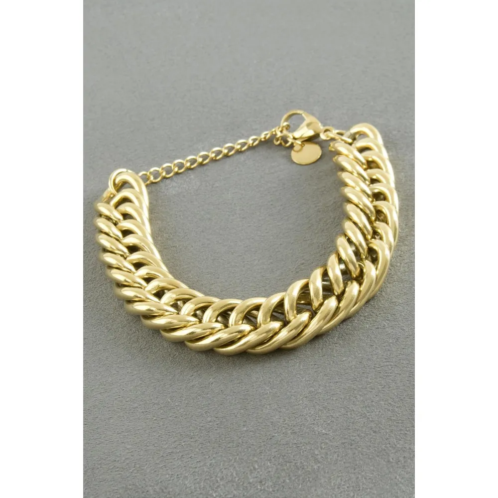 Kalın Zincir Lüks Çelik Bileklik-Sarı