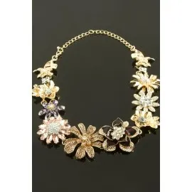 Çiçek Taşlı Lüks Yaka Kolye-Sarı