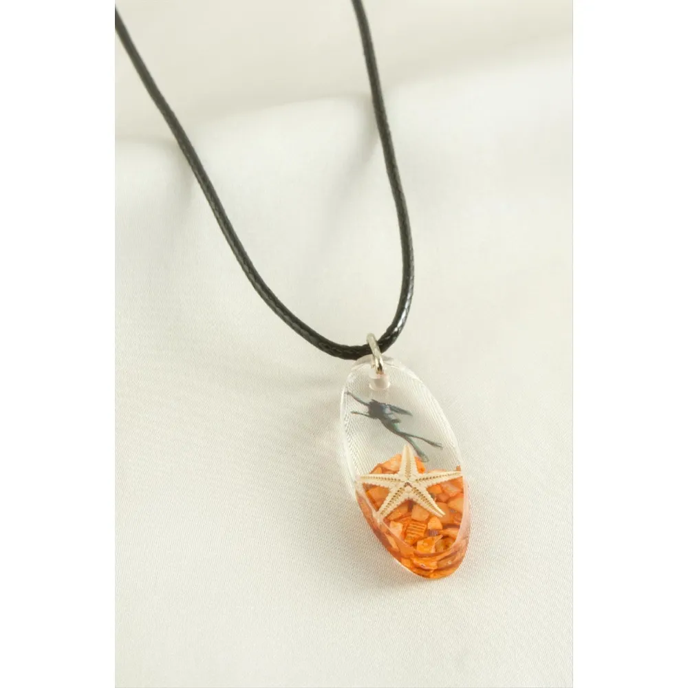 Deniz Yıldızı Elips Epoksi Kolye-Yeşil