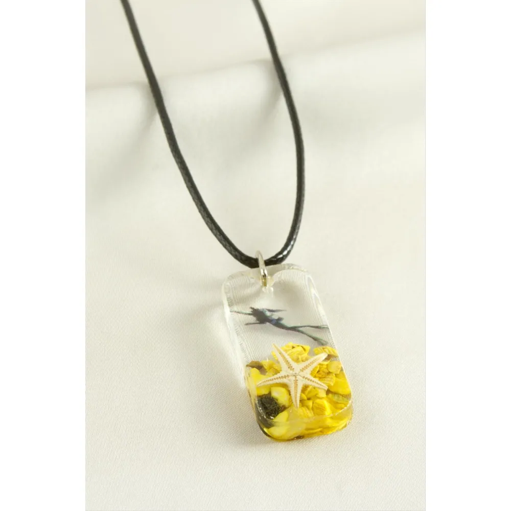 Deniz Yıldızı Dikdörtgen Epoksi Kolye-Yeşil