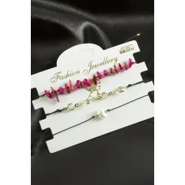 3 Adet Yıldız Kırık Doğaltaş Bileklik-Yeşil-1