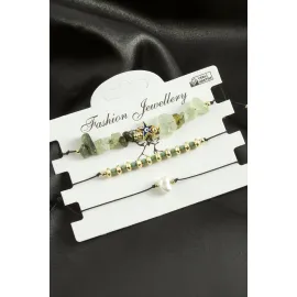 3 Adet Deniz Yıldız Mineli Kırık Doğaltaş Bileklik-Pembe