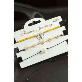 3 Adet Papatya Mineli Kum Boncuk Bileklik-Pembe