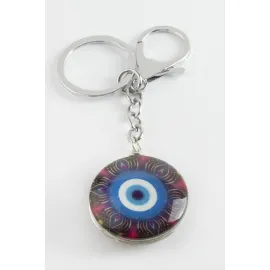 Nazar Cam Anahtarlık-Gümüş Rengi