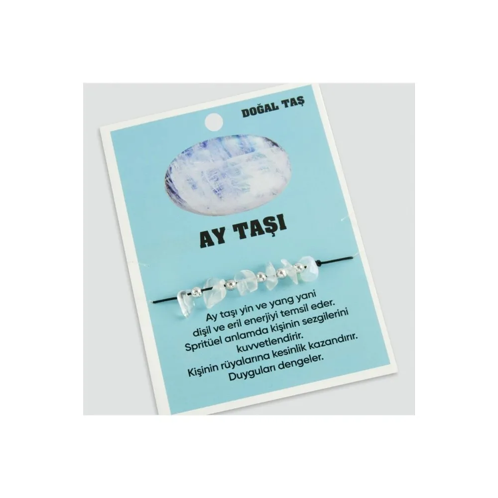 Ay Taşı Doğaltaşlı İp Bileklik-Açık Mavi