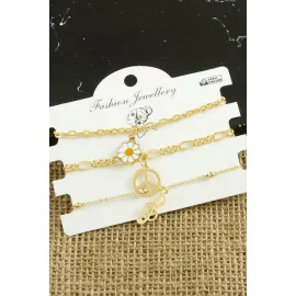 3 Adet Papatya Trend Zincir Bileklik-Sarı