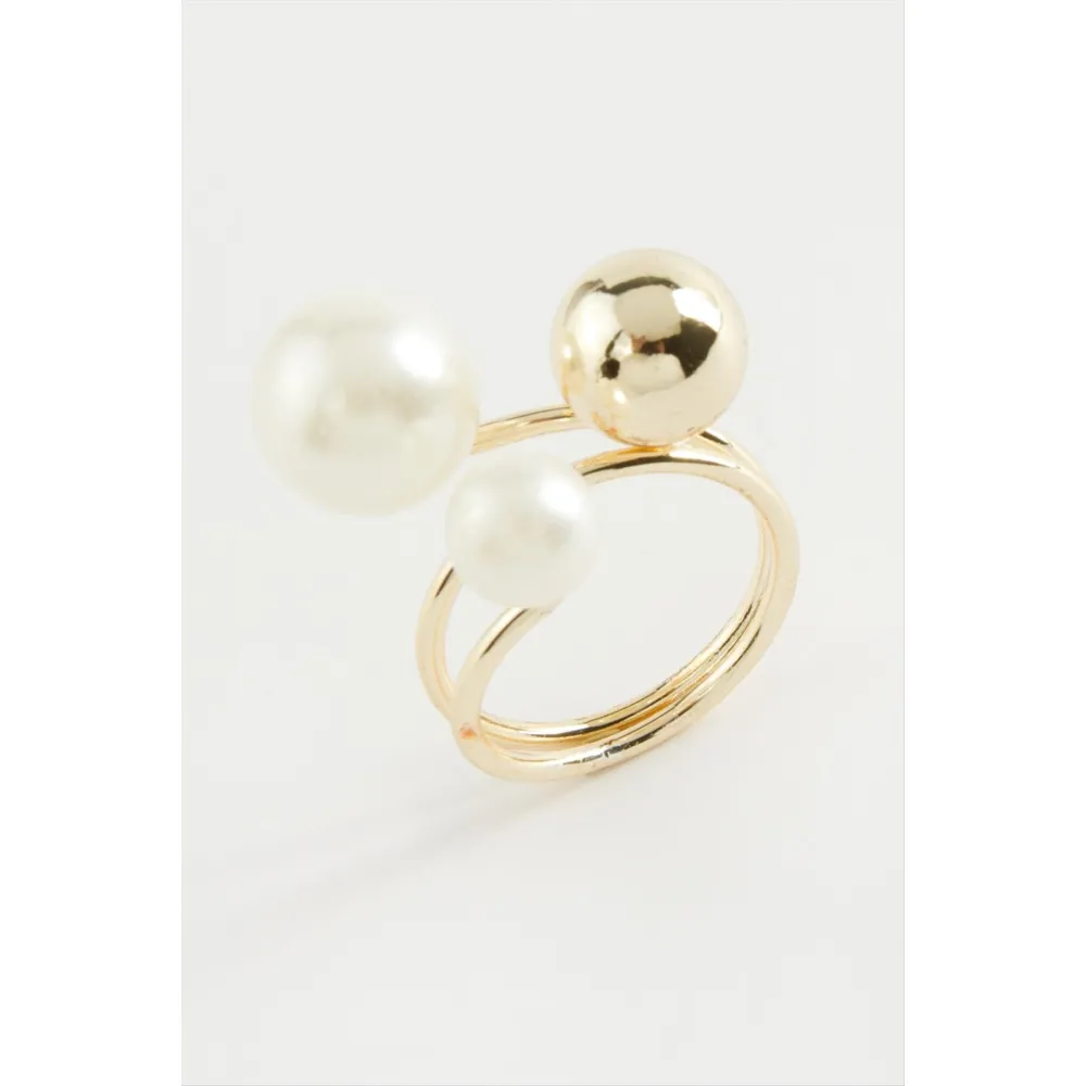 Yuvarlak İnci Metal Yüzük-Sarı