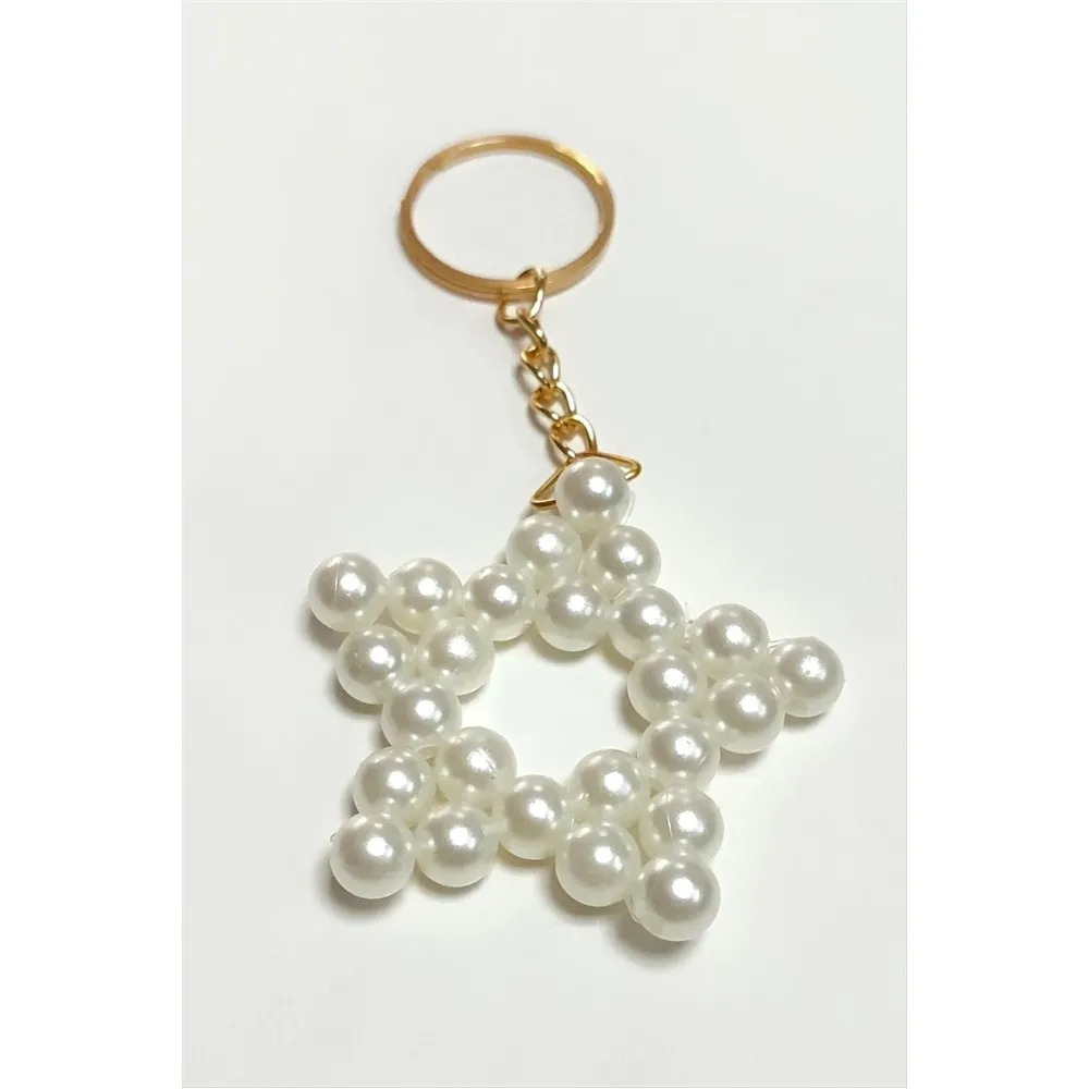 Yıldız İnci Anahtarlık-Beyaz