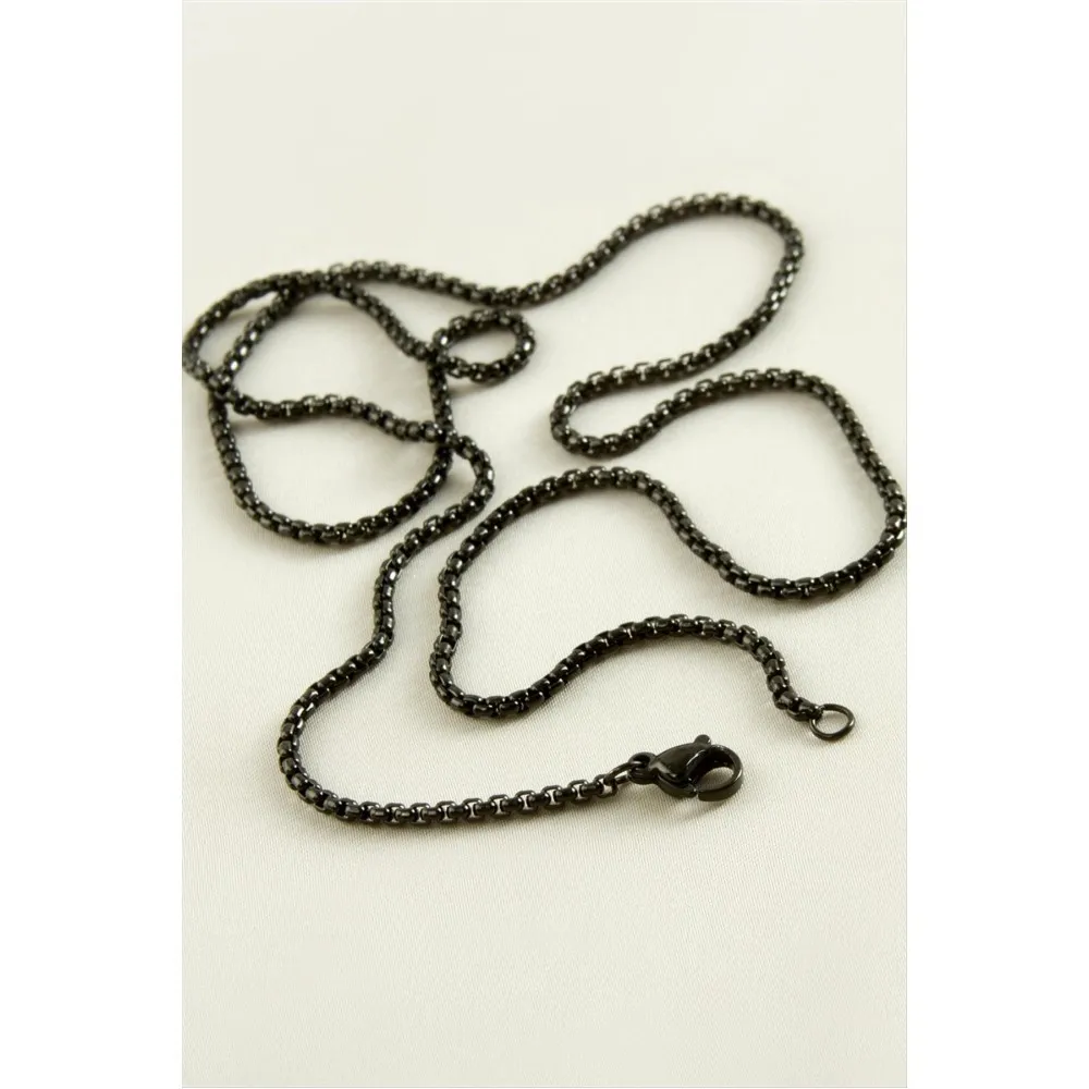 Kare Zincir Çelik Kolye 45 cm-Siyah