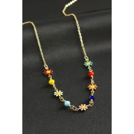 Papatya Kristal Taşlı Mineli Kolye-Renkli