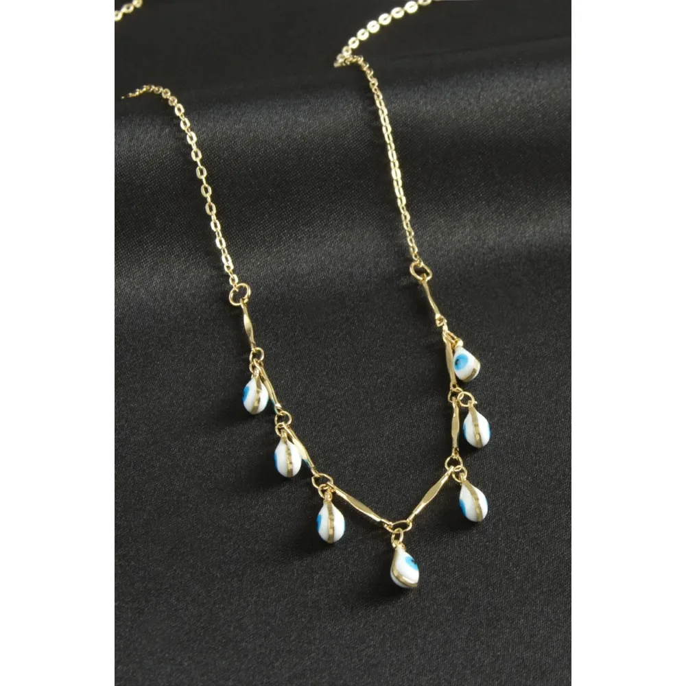 Damla Nazarlı Mineli Kolye-Beyaz