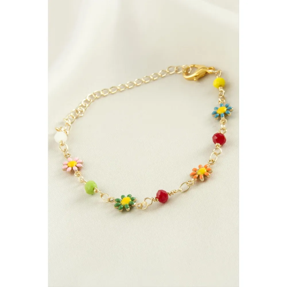 Papatya Kristal Mineli Bileklik-Sarı