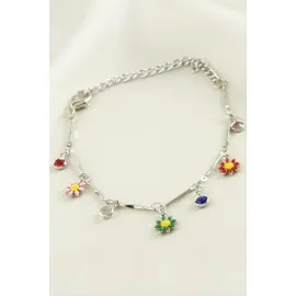 Papatya Taşlı Mineli Bileklik-Gümüş Rengi