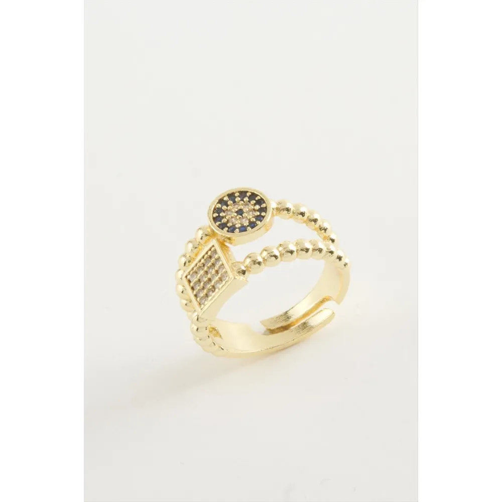 Kare Nazar Taşlı Yüzük-Gümüş Rengi