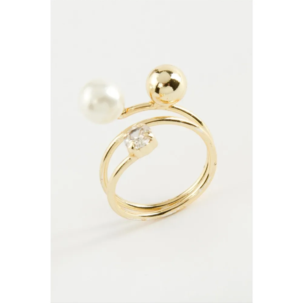 Yuvarlak İnci Metal Yüzük-Sarı