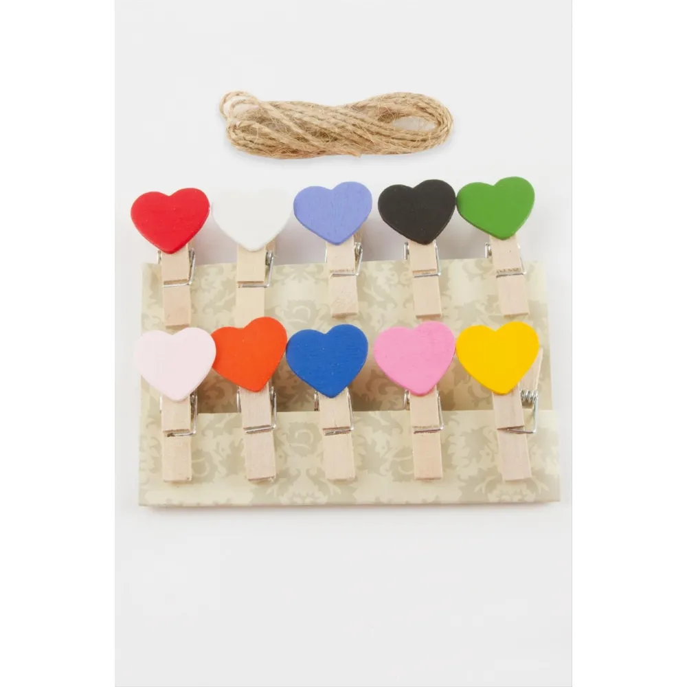 10 Adet Renkli Kalp Süs Mandal-Renkli