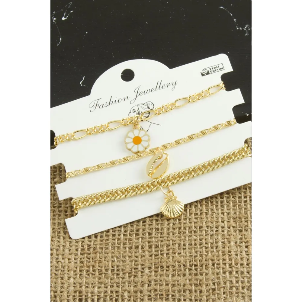 3 Adet Papatya Trend Zincir Bileklik-Sarı