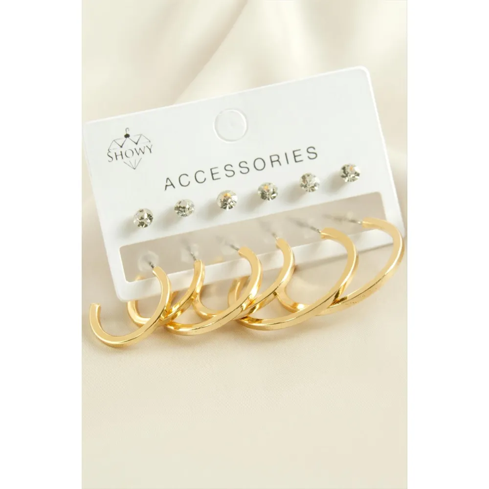 12 Adet Ezme Taşlı Halka Küpe-Sarı