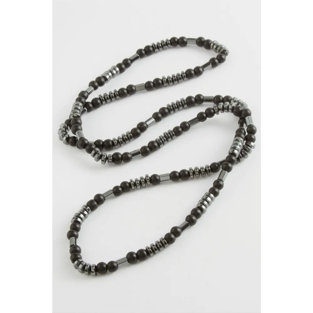 Hematit Onix Doğaltaş Kolye-Siyah