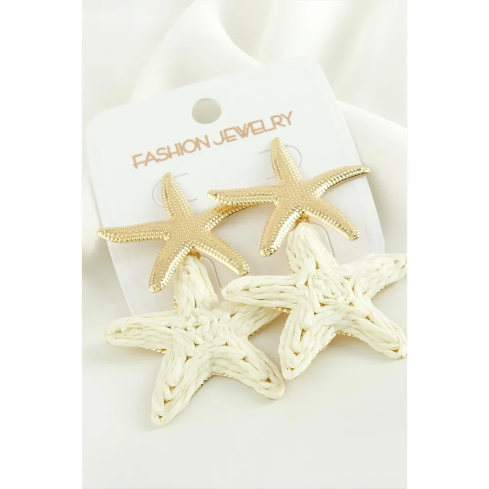 Deniz Yıldızı Trend Metal Küpe-Sarı