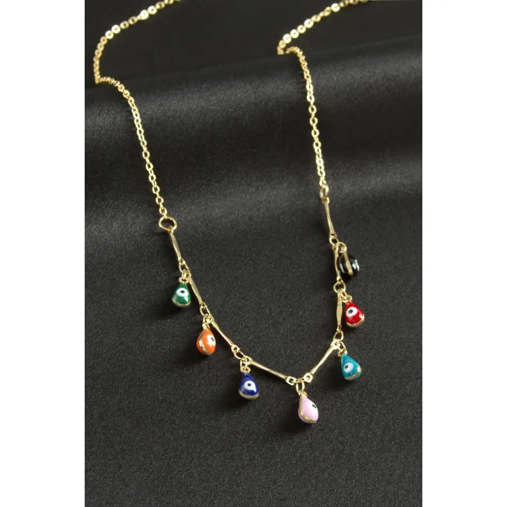 Damla Nazarlı Mineli Kolye-Renkli