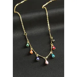 Damla Nazarlı Mineli Kolye-Renkli