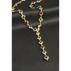 Kalp Zirkon Taşlı Y Kolye-Gümüş Rengi