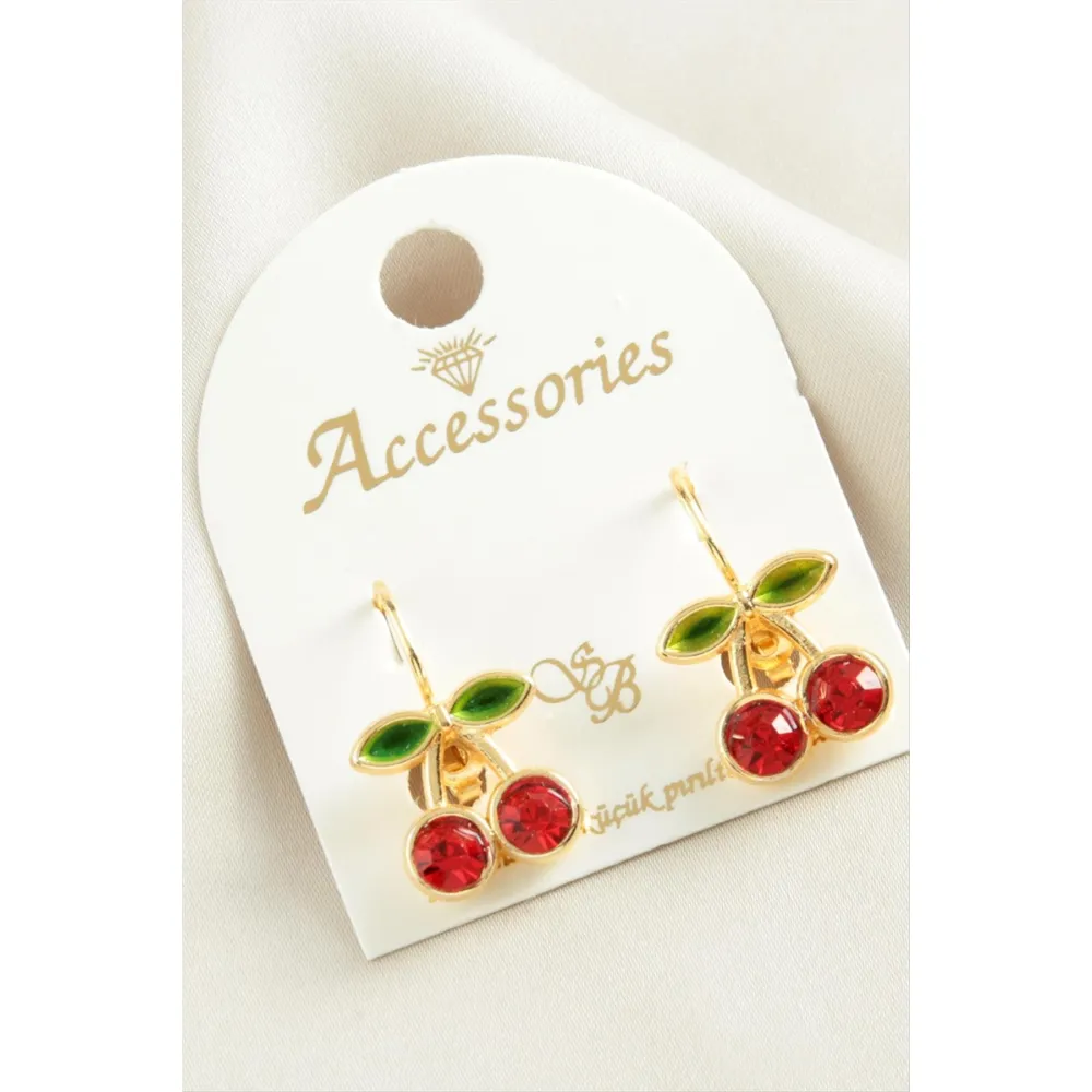 Kiraz Taşlı Mineli Klipsi Küpe-Sarı