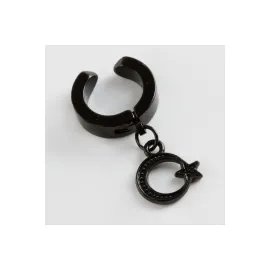 Ay Yıldız Mıknatıslı Çelik Erkek Küpe Kıstırmalı 1 Adet-Siyah