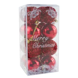 16 Adet Kırmızı Renkli Cici Top Yılbaşı Ağaç Süsü-Kırmızı