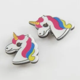 Unicorn Mıknatıslı Plastik Çocuk Küpesi-Beyaz