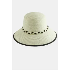 Fiyong Örgülü Hasır Şapka-Krem