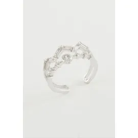 Zikzak Zirkon Taşlı Yüzük-Gümüş Rengi