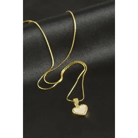 Kalp Sedef Lüks Çelik Kolye-Gümüş Rengi