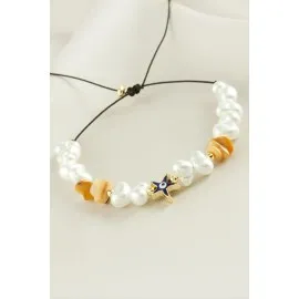 Deniz Yıldızı  Kırık Doğaltaşlı İnci Bileklik-Sarı