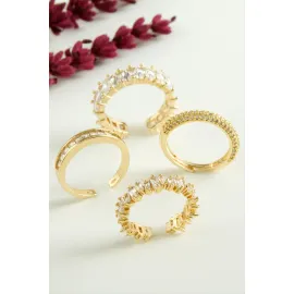 Karışık Lüks Baget Zirkon Taşlı Yüzük-Sarı