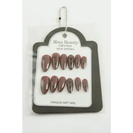 Desenli Mina Beauty Kedi Gözü Takma Tırnak-Bordo