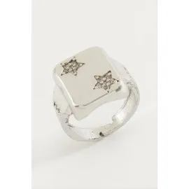 Yıldız Zirkon Taşlı Yüzük-Gümüş Rengi
