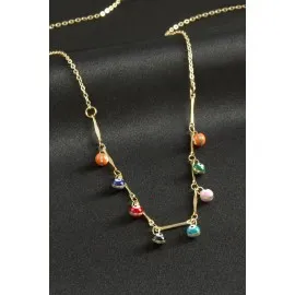 Top Nazarlı Mineli Kolye-Renkli