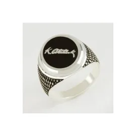 Mustafa Kemal Atatürk İmzalı Metal Erkek Yüzük-Gümüş Rengi