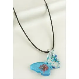 Sultan Otu Kelebek Epoksi Kolye-Mavi