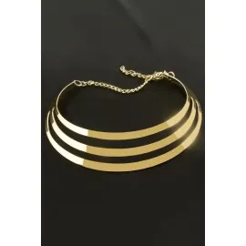 Çizgili Metal Tasma Kolye-Sarı