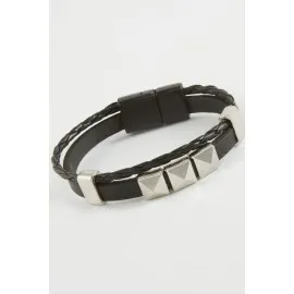 Prizma Kaliteli Mıknatıslı Suni Deri Bileklik-Siyah