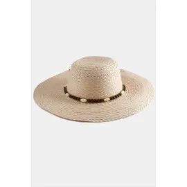 Ahşap Boncuklu Hasır Şapka-Pudra Rengi