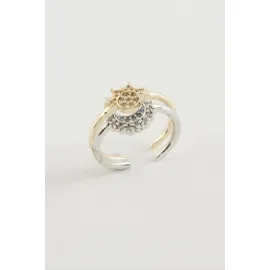 Güneş Hilal Zirkon Taşlı Yüzük 2 Adet-Sarı