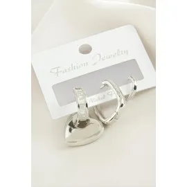 3 Adet Kalp Zirkon Taşlı Küpe-Gümüş Rengi