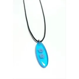 Unutma Çiçeği Oval Epoksi Kolye-Mavi